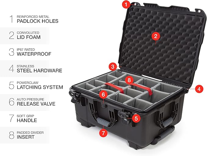 NANUK 950 Waterproof Hard Case with Wheels and Padded Divider - Black