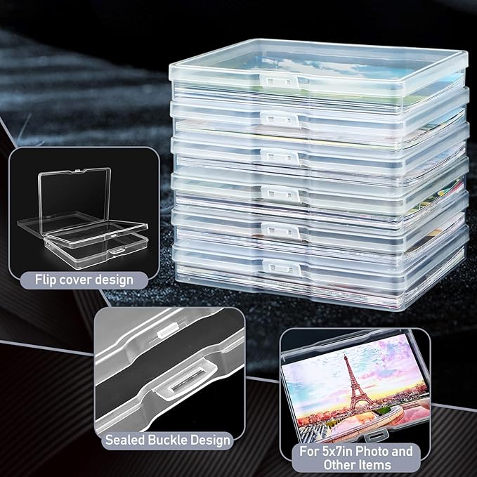 FAAYUCK Photo Storage Box 5 x 7 Inches, 12 Pack Photo Organizers and Storage, Acid-Free Picture Storage Container, Stackable Craft Keeper for Photos, Cards, Stamps, Scrapbooking, Office Supplies etc