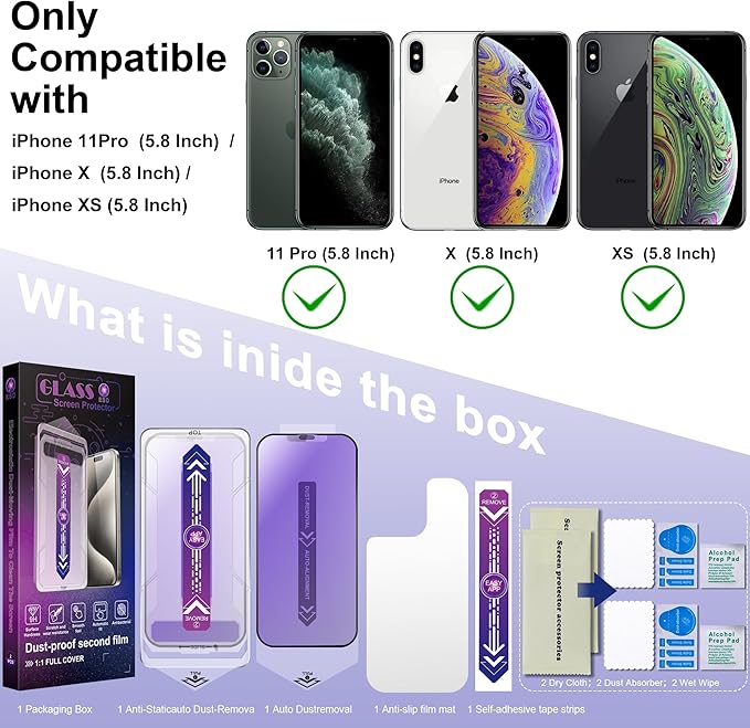 SHANG PIN JIA 2 Pack Anti Blue Light Matte Screen Protector for iPhone 11 Pro and iPhone xs and iPhone x 5.8-Inch Auto Dust Removal, No Bubbles, Tempered Glass Film, Easy Installation