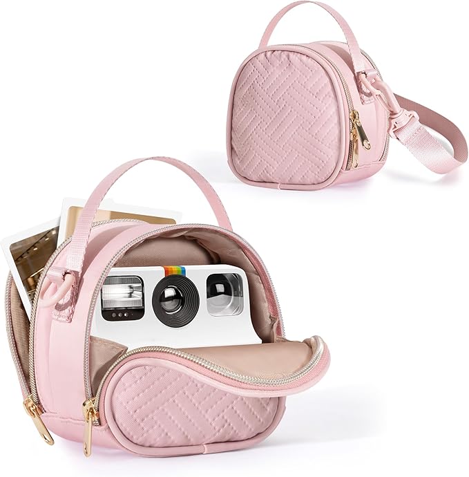Prokva Mini Camera Bag Compatible with Polaroid Go Generation 2 Instant Camera, Small Sling Bag with Pockets and Shoulder Strap, Pink