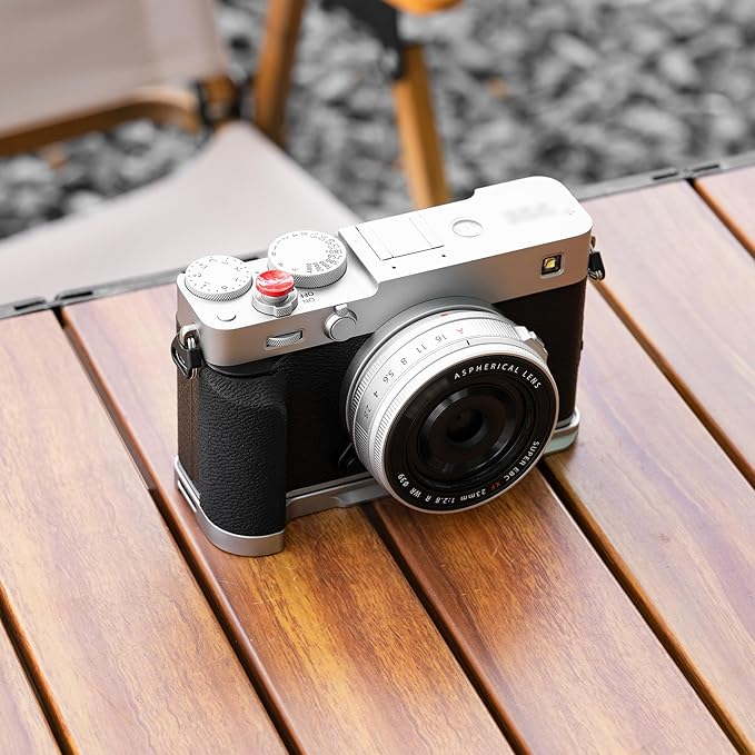 X-E5 L-Shape Hand Grip with Shutter Button for Fuji Fujifilm XE5 XE-5 Handgrip Handle Compatible with Peak Design Capture Camera Clip, Built-in SD Card Slot & Arca Quick Release Design -Silver(NO SD)