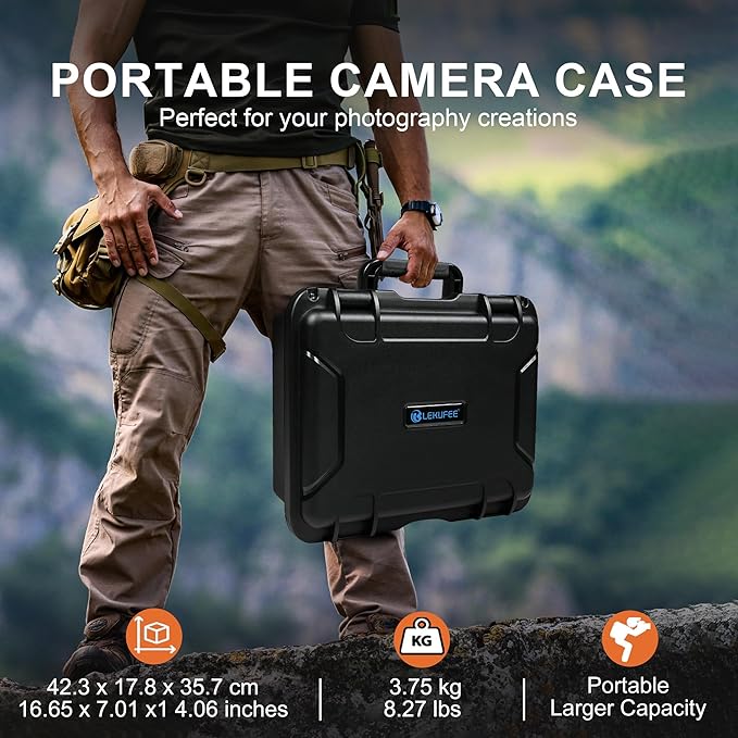 Lekufee Waterproof Hard Carrying Case with Padded Dividers for DJI Mavic 4 Pro, Air 3S, Mini 5 Pro/4/3, Partial Sony/Canon/Nikon Camera and Lens, and Accessories - Black