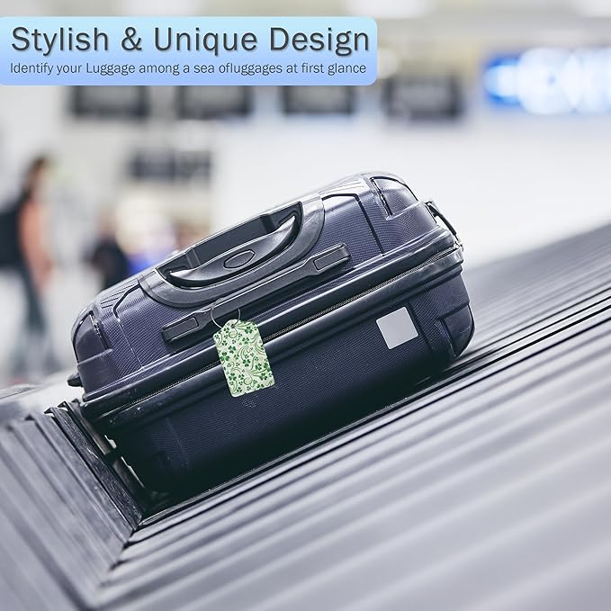 3 Pack Luggage Tags,St.Patrick's Day Shamrock PU Leather Luggage Tags for Suitcase,Name ID Labels with Privacy Cover Suitcases and Metal Loop for Bag Suitcase