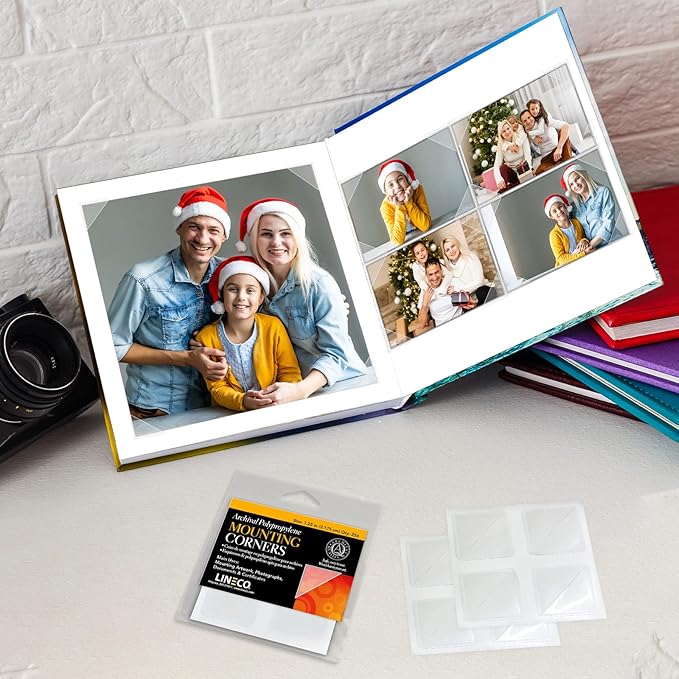 Lineco Acid-Free Archival Polypropylene Mounting Corners, Self Adhesive and Pressure Sensitive, 1.25", for Artwork Pictures and Documents (Qty: 256) Pack of 2