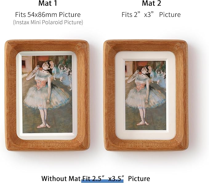 SoochART Natural Wood Picture Frame,Picture 2x3 with Mat or 2.5x3.5 Without Mat,Standing Desk Photo Frame 2.5 by 3.5,Plexiglass,Tabletop or Wall Display