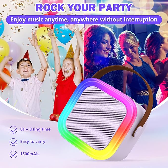 Mini Karaoke Machine for Kids Adults, Portable Bluetooth Speaker with 2 Wireless Microphones,Toys Birthday Gifts for Girls Ages 4, 5, 6, 7, 8,9,10,11,12+ Family Home Party (Purple)