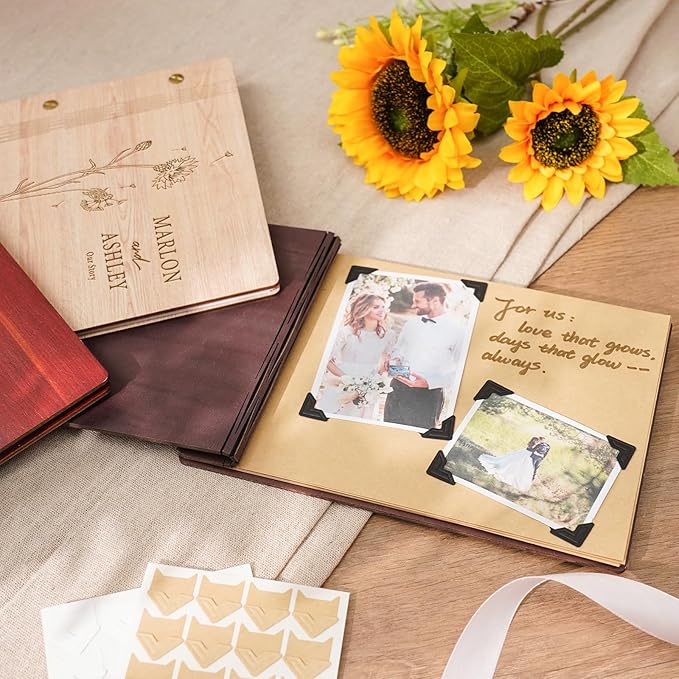 Personalized Wedding Scrapbook Album, Custom Wedding Photo Abum with Name and Date, Retro Style Diy Guest Book, Anniversary Birthday Engagement Memorial Gift