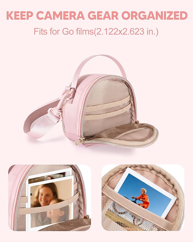 Prokva Mini Camera Bag Compatible with Polaroid Go Generation 2 Instant Camera, Small Sling Bag with Pockets and Shoulder Strap, Pink