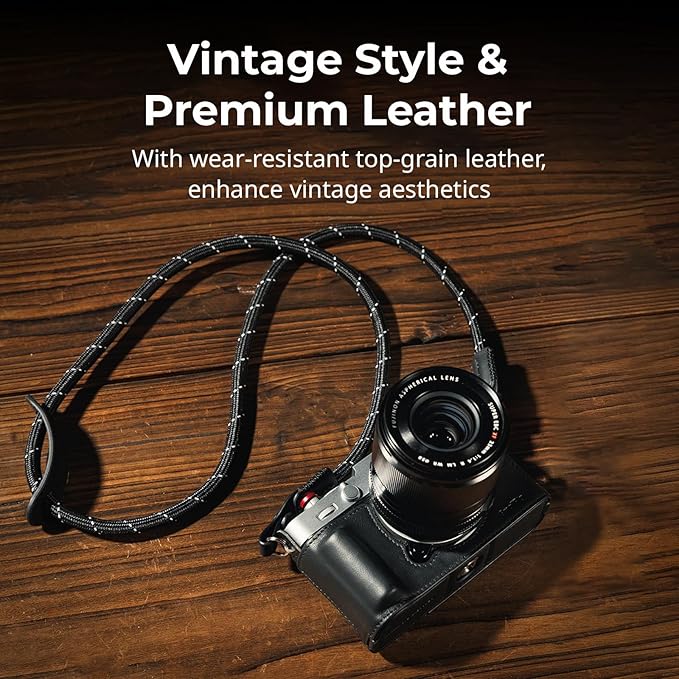 SMALLRIG X-E5 Leather Case Kit for FUJIFILM X-E5, Vintage Half-Body Case with Shoulder Strap, Genuine Leather Material（Black）- 5450