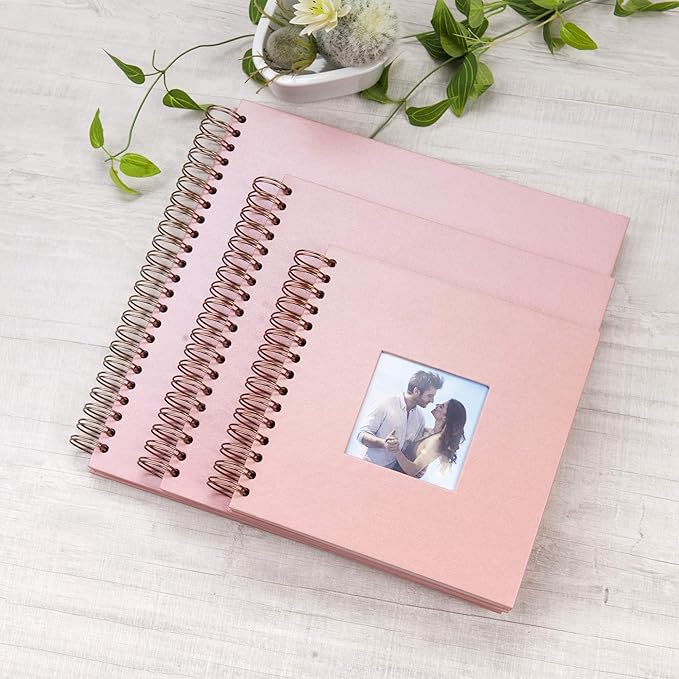 10 x 10 Inch DIY Scrapbook Photo Album with Window Design Cover 80 Pages Craft Paper Memory Book for Weeding Anniversary Travel and Baby (Pink)