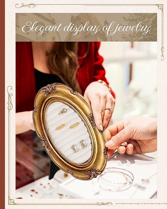 Jewelry Display Stand Vintage Necklace Organizer Ring Holder Earring Tray Resin Jewelry Photography Props Frame with Velvet Backing for Gifts