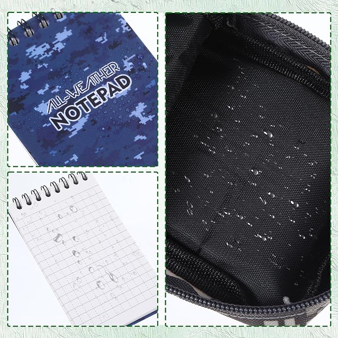6 Pcs Waterproof Notebook Set, Write in The Rain Notebook, All Weather Notebook, Police Notepad, Field Notes Notebooks, 3 × 5" Pocket Notebook with Pen and Cover for Outdoor Activities Recording (Camouflage blue)