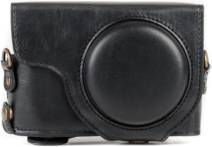 MegaGear MG1258 Ever Ready Leather Camera Case compatible with Panasonic Lumix DC-ZS80, DC-ZS70, DC-TZ95, DC-TZ90 - Black