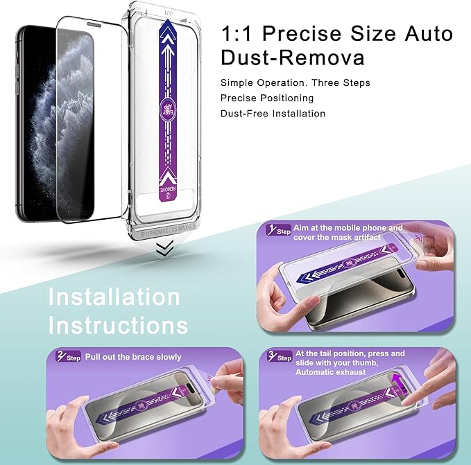 SHANG PIN JIA 2 Pack Screen Protector Tempered Glass for iPhone 11 Pro Max and iPhone Xs Max 6.5-Inch Auto Dust Removal, No Bubbles, High Definition Clear, Easy Installation