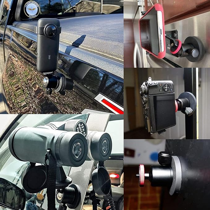 ULIBERMAGNET 60lb Magnetic Camera Mounting Base with Mini Ball Head, Super Strong Rubber Coating Neodymium Magnet with 1/4’’-20 Male Thread Stud for Security Camera.