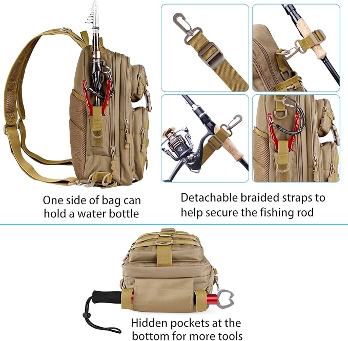 PLUSINNO Fishing Backpack Tackle Bag, Water-Resistant Backpack with Rod Holder, Ideal Gifts for Men
