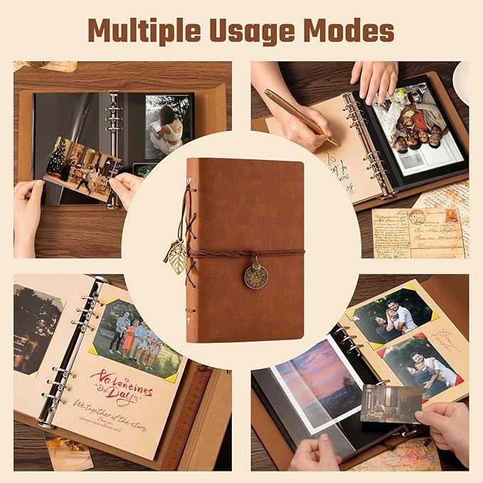 Travel Scrapbook Album Waterproof Photo Album with Writing Space 64 Pages Self Adhesive & 40 Journaling Pages DIY Memory Photo Book Photo Scrapbook Album Kit for Wedding Family Vacation