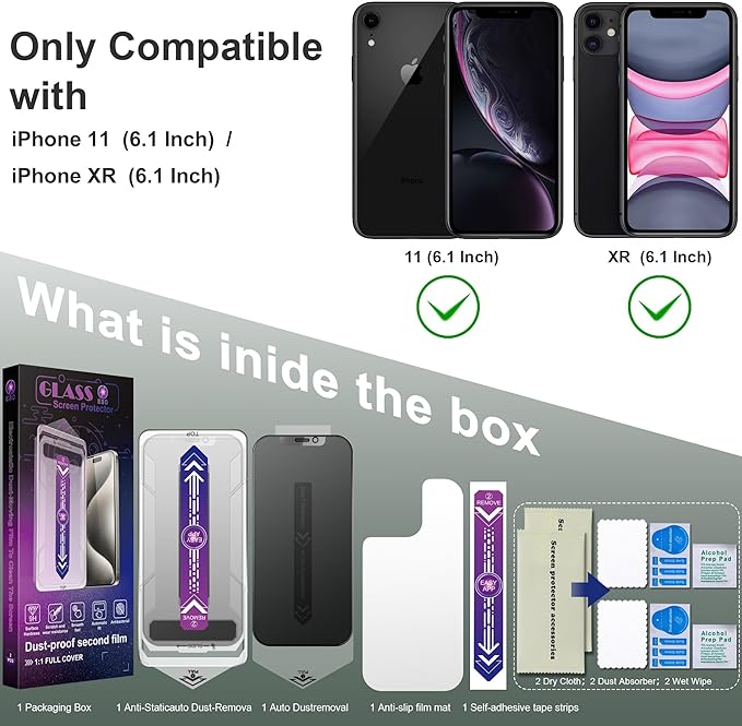 SHANG PIN JIA 2 Pack Matte Privacy Screen Protector for iPhone 11 and iPhon XR 6.1-Inch Auto Dust Removal, No Bubbles,Anti-Spy Tempered Glass Film, Easy Installation