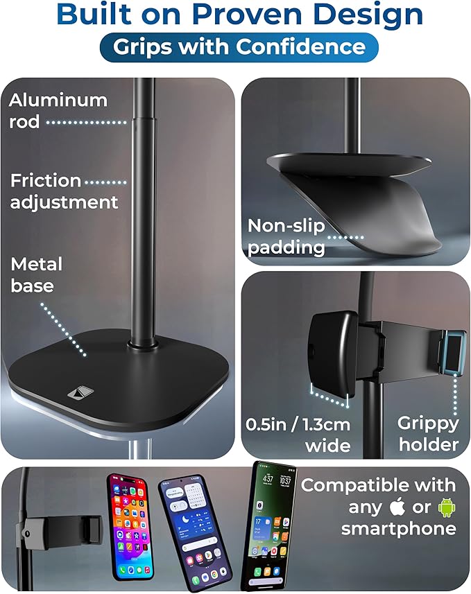 Phone Stand for Recording with Light for Desk - ChatStand Halo 9-13" Adjustable, Portable Ring Light Tripod, iPhone Stand for Desk & Phone Holder for Video Recording, Filming, Zoom Calls (Night Black)