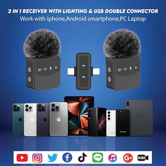 Wireless Lavalier Microphone for iPhone & Android, Auto-Pairing Noise-Reduction Clip-On Mini-Mic with Charging Case, Headphone Monitoring, Wide Compatibility for Recording & Vlogging