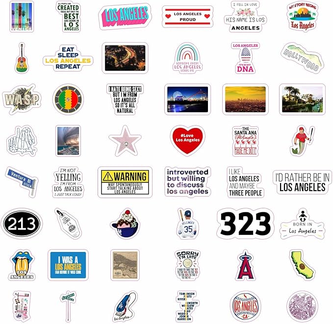 BulbaCraft 100 Pcs Los Angeles Stickers, LA Stickers, Los Angeles Gifts and Souvenirs, LA Party Decorations, Gifts for Women & Men
