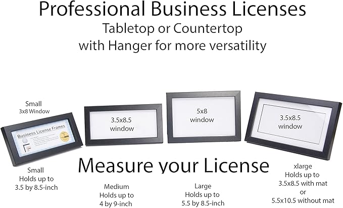 Creative Picture Frames 4-4X9Bk Black Business License Certificate Frames for Professionals 3.5 by 8.5-Inch Self Standing Easel
