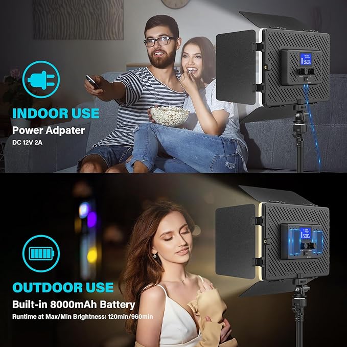 Led Video Light Panel Light with Barn Doors, 4000mAh Rechargeable Camera Lighting, 2500K-8500K Photo Light for Outdoor Indoor Photography Live Streaming Zoom Calls Video Recording