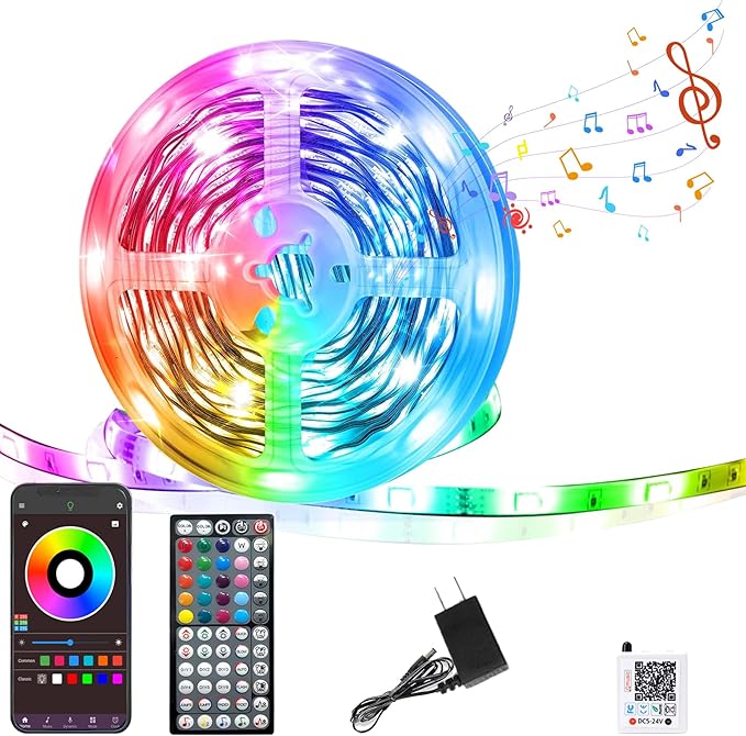 Led Lights for Bedroom 98FT, RGB Led Strip Lights Color Changing Indoor, Music Sync Led Light Strip with Remote & App Control, DIY Fancy Led Lights for Room Decor Ambient Lighting (1 Roll)