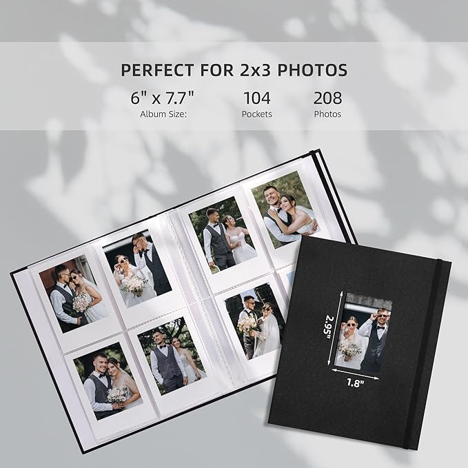 Vienrose Mini Polaroid Photo Album Book 208 Photos 2x3 Inch Pictures for Fujifilm Instax Mini 7s 8 9 11 25 26 40 50s 90 Evo Z2300 Instant Camera, Polaroid Snap Black 1 Pack