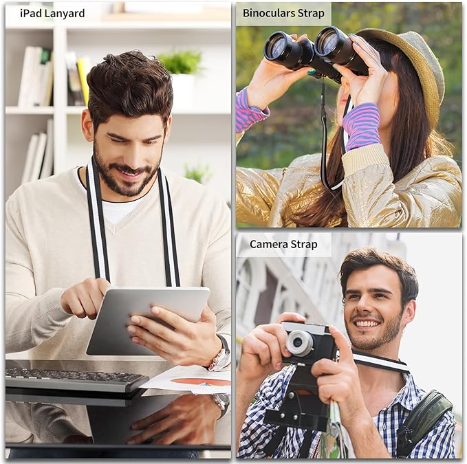 Adjustable Shoulder Strap, Comfortable for Camera Neck Lanyard iPad Strap iPad Strap for iPad, Camera, Binocular, Crossbody, Tablet, Laptop, Binocular, Luggage Bag(Black, White & Black A13)