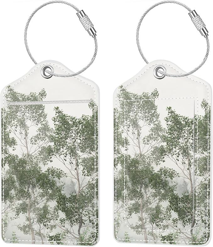 (Set of 2) Luggage Tag Leather Privacy Cover ID Label Address Card with Stainless Steel Loop, Travel Bag Tags Suitcase Labels, Misty