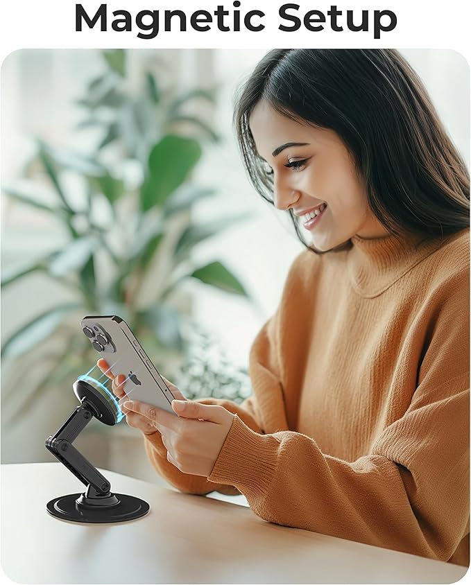 COOPER Mag360, Desktop MagSafe Stand for iPhone 17 Pro Max (16/15/14/13/12), Magnetic Phone Holder for Desk, 360° Rotating, Height Adjustable, Magnetic Phone Stand for Desk, with Metal Ring (White)