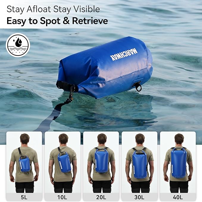 MARCHWAY Floating Waterproof Dry Bag Backpack 5L/10L/20L/30L/40L, Roll Top Sack Keeps Gear Dry for Kayaking, Rafting, Boating, Swimming, Camping, Hiking, Beach, Fishing