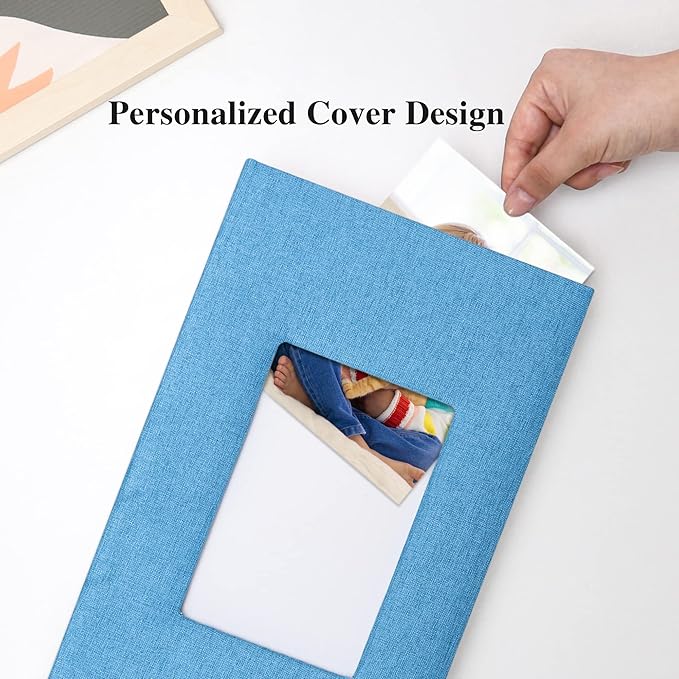 Vienrose Linen Photo Album 300 Pockets for 4x6 Photos Fabric Cover Photo Books Slip-in Picture Albums Wedding Baby Skyblue