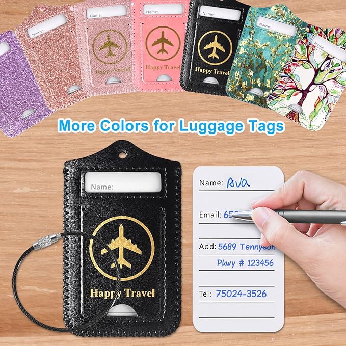 Luggage Tags, ACdream Leather Case Luggage Bag Tags Travel Tags 2 Pieces Set, Black