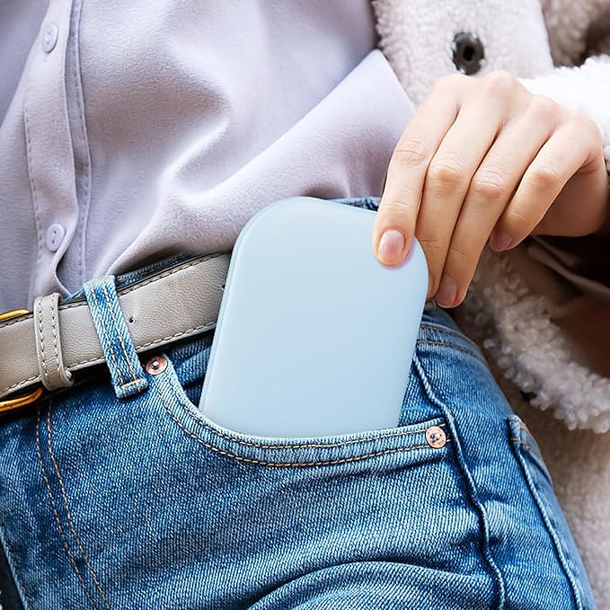 Benbilry Lighted Compact Travel Mirror with 3 Color Lights, 1X/3X Magnifying Ultra Slim Rechargeable Pocket Mirror for Purse, 2-Sided, Handheld, Folding, Portable, Blue