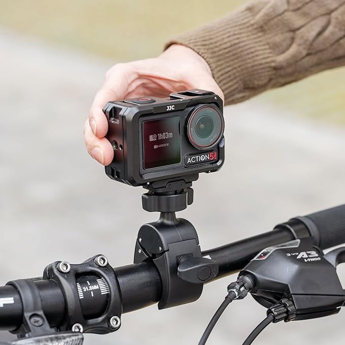 JJC Magnetic Bike Pole Mount for DJI Osmo 360 Action 5 4 3 Accessories, with Ball Head Mini Handlebar Bike Pole Mount Motorcycle Clamp Mount, Lightweight ABS Crab Pole Clamp for Round Pipe Tube Desk