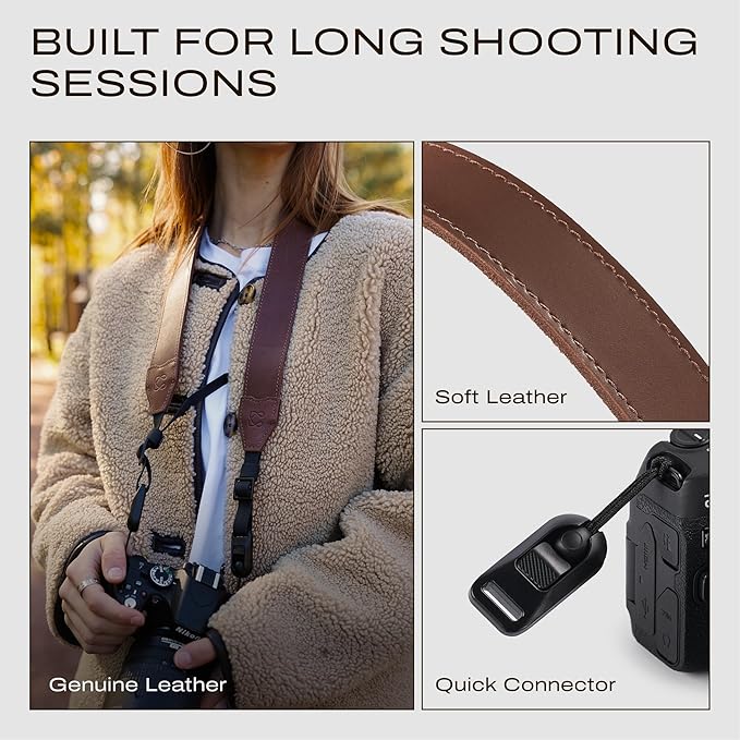 C Coiro Classic Leather Camera Strap with Quick Release, Sling Neck DSLR SLR Camera Shoulder Strap for Photographers