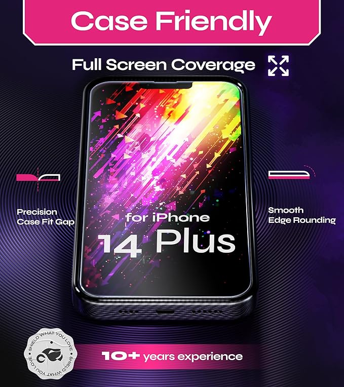 Defenslim Screen Protector for iPhone 14 Plus (2Pack), Easy Auto-Align Install Kit, 6.7" Tempered Glass, 9H Hardness, Ultra HD Clear, Case Friendly, EasyShield