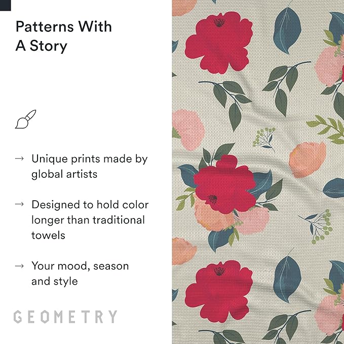 GEOMETRY Kitchen Tea Towels - Quick Dry Microfiber Dish Towels for Kitchen Roses for You, 18" x 30" 2-Pack