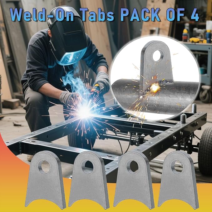 Weld on Tabs, Steel Shock mounts, Universal Weld on Tabs Axle Mount with a 1/2" Hole. 2-3/8" Height, 1-3/4" Wide, 1/4" Thick Fits 1.5" to 1.8" Axle Pack of 4 Tabs Steel Mounting Bracket OywhC-7