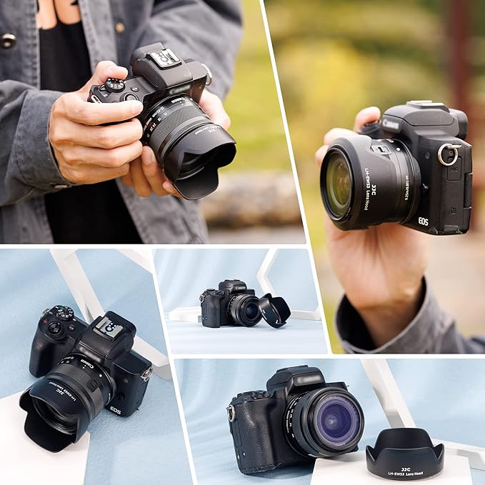JJC Camera Lens Hood Shade for Canon EF-M 15-45mm f/3.5-6.3 is STM & RF-S 18-45mm f/4.5-6.3 is STM Lens on Canon EOS R100 R50 M50 M50 Mark II M5 M6 M6 Mark II M200 M100 Replaces Canon EW-53 Hood