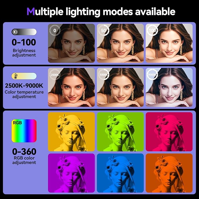 Selfie Light Phone Light Clip 129 LED RGB Lighting 10 Lighting Modes for iPhone Laptop Camera Portable Fill Light for Selfies Video Conferencing Photography TikTok YouTube Vlog Shooting