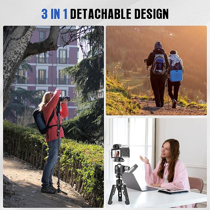 Leofoto Travel Camera Monopod with Ball Head Tripod Feet, Lightweight Carbon Fiber Monopod for DSLR Camera, Quick Release, Weight 2.7lbs, Max Load 13lbs