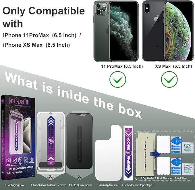 SHANG PIN JIA 2 Pack Matte Privacy Screen Protector for iPhone 11 Pro Max and iPhon XS MAX 6.5-Inch Auto Dust Removal, No Bubbles,Anti-Spy Tempered Glass Film, Easy Installation