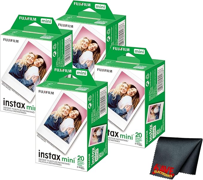Fujifilm Instax Mini Instant Camera Film (80 Photo Exposure) Bundle with 6AVE Microfiber Cleaning Cloth