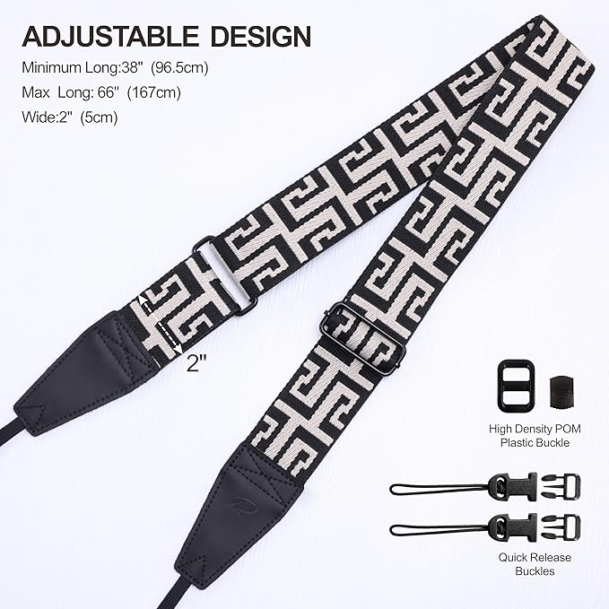 Padwa Lifestyle Adjustable Camera Strap - 2" Top Layer Cowhide Head Camera Straps for Photographers, Cotton Adjustable Neck Shoulder & Crossbody Strap Quick Release for All Cameras and Binoculars