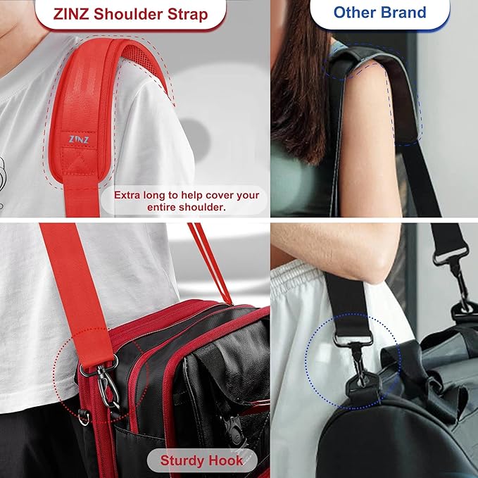 ZINZ 74" Shoulder Strap with Fixed Pad and Dual Balanced Buckles，Red