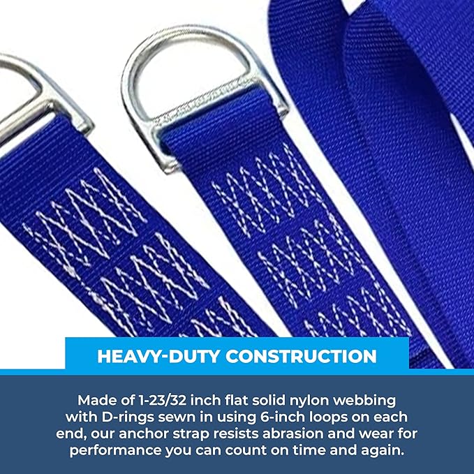Rock-N-Rescue Professional Nylon Web Anchor Strap - Safety-Rated D-Ring Configuration, Heavy-Duty Fall Protection Equipment, Multiple Lengths 36-180 Inch, Industrial Safety Gear