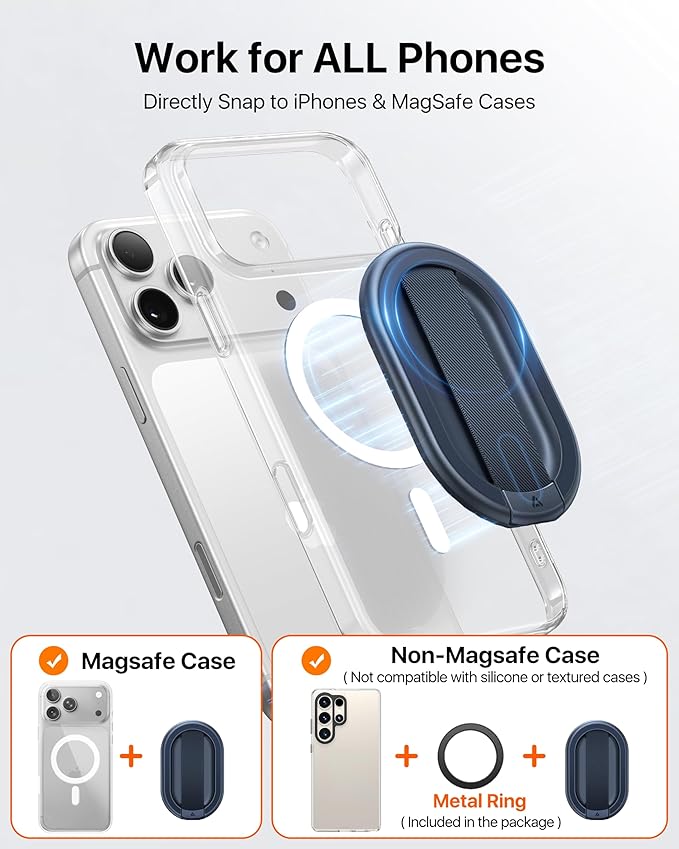 andobil [2026 All-New] Magnetic Phone Grip for Magsafe w/Finger Strap [Comfortable & Durable] Magnetic Phone Ring Holder for MagSafe Accessories & iPhone 17 Air 16 Pro Max Plus 15 14 13 12, Deep Blue